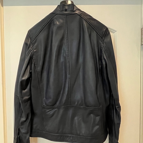 Massimo dutti leather racing jacket in dark blue - Picture 8 of 10